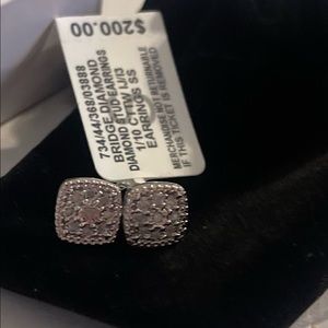 Diamond Cushion Cluster Stud Earrings (1/10 Ct. T.w.) In Sterling Silver NWT